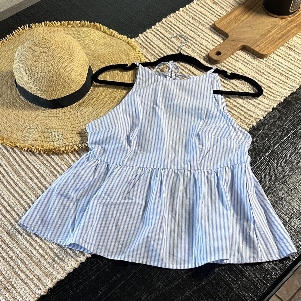 wild fable Blue and White Striped Peplum Tank Top